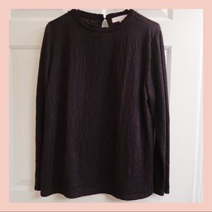 Loft (Black-XL) Lace Textured Long Sleeve Top